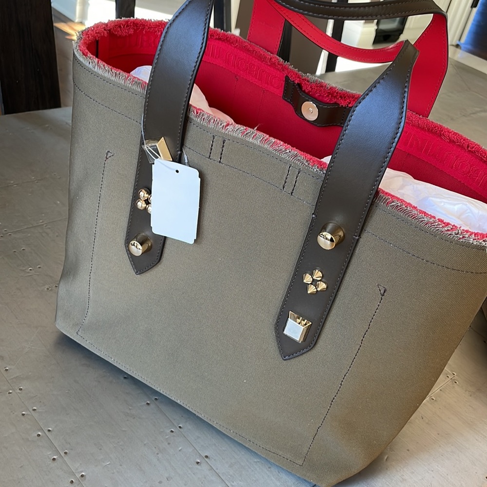 Christian louboutin khaki green graffiti signature frangibus tote shopper bag - Picture 4 of 11